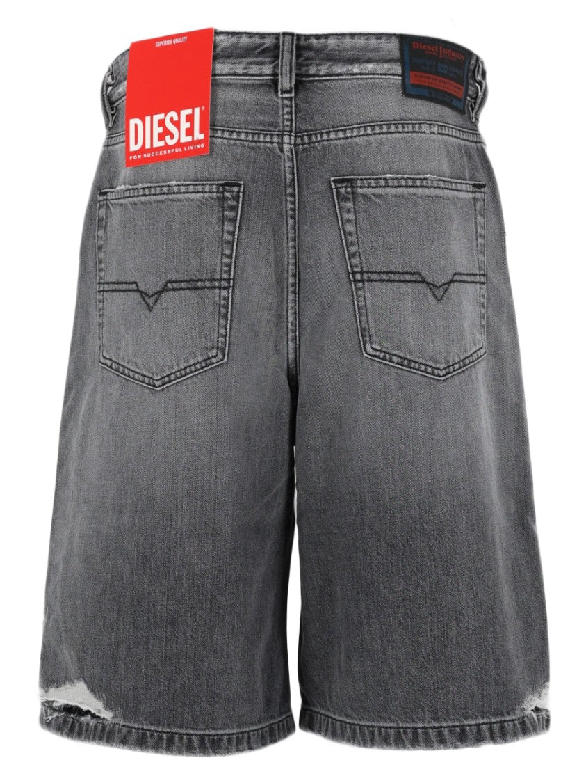 Diesel Grey De-Sire Cotton Distressed Denim Shorts