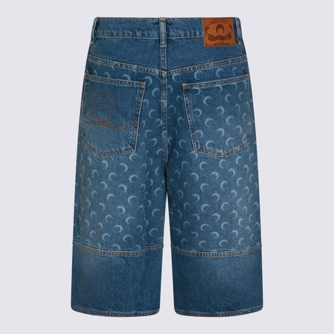 Marine Serre Mid-Length Denim Shorts With Crescent Moon Pattern