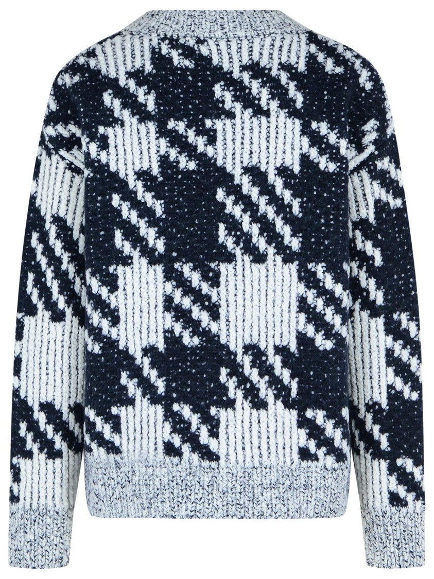 Dries Van Noten White And Navy 'Macao' Wool And Alpaca Sweater
