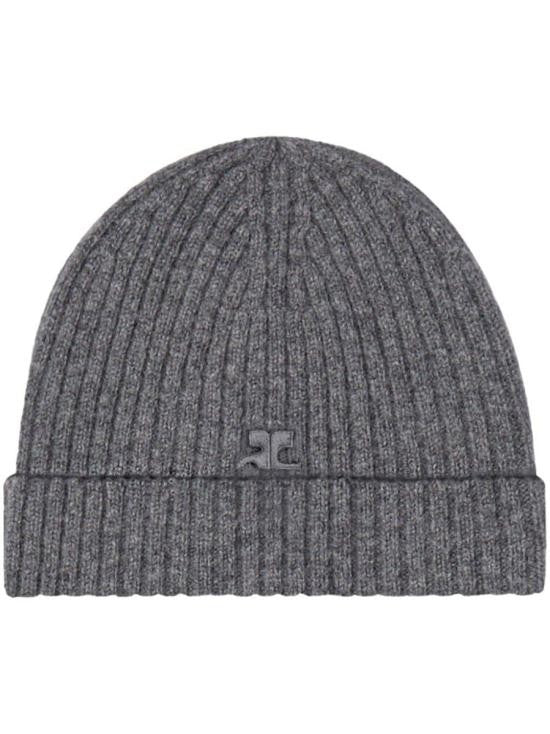 Courrèges Ribbed Knit Beanie Hat With Folded Cuff And Logo Detail