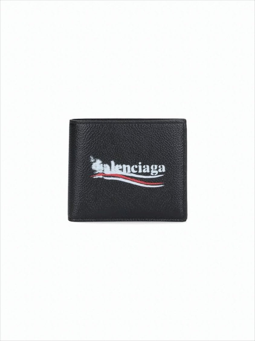 Balenciaga Bifold Wallet In Textured Calf Leather With Distressed Logo Print