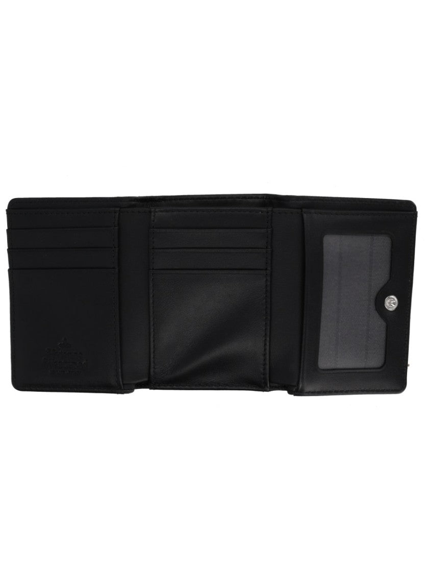 Vivienne Westwood Crocodile-Embossed Black Calfskin Wallet With Silver Emblem