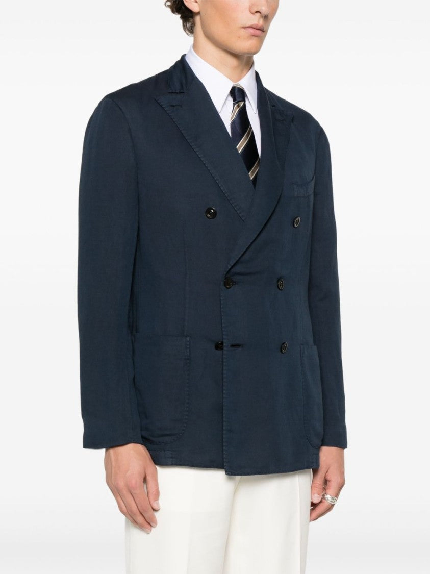 Boglioli Navy Blue Double-Breasted Cotton Jacket