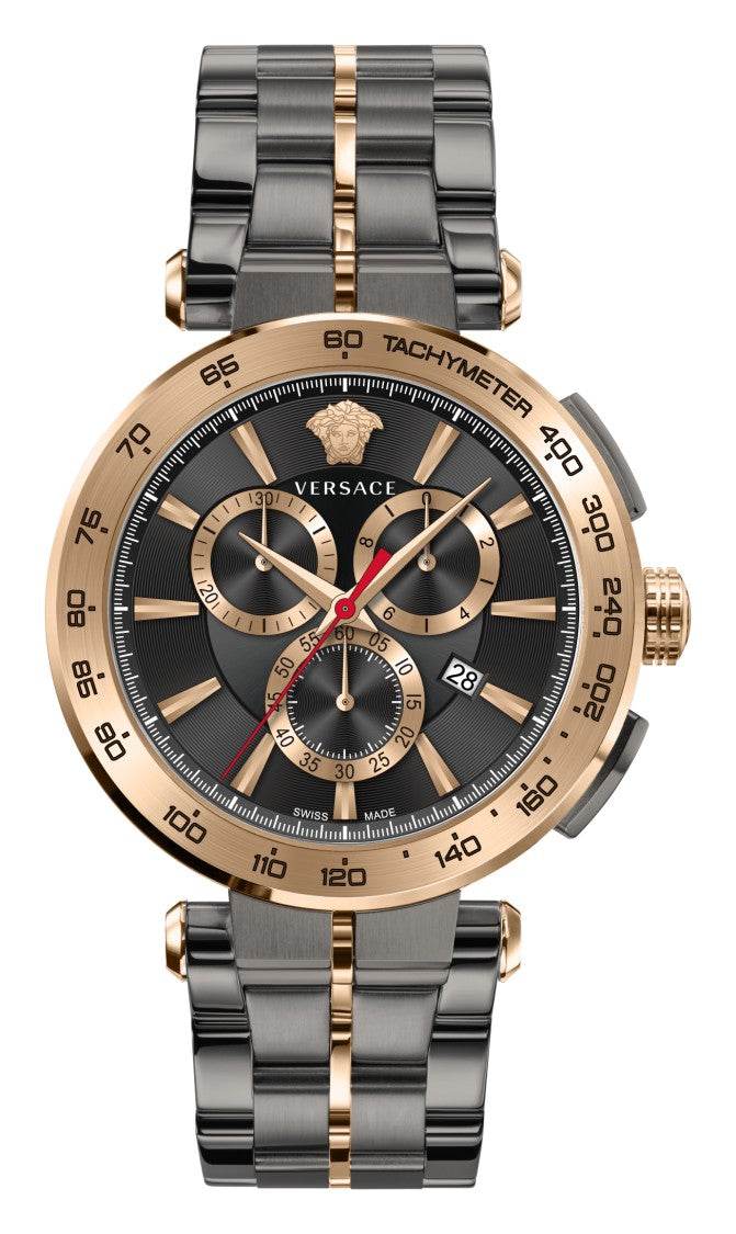 Versace Aion Chronograph Watch With Black Dial And Gold-Tone Accents