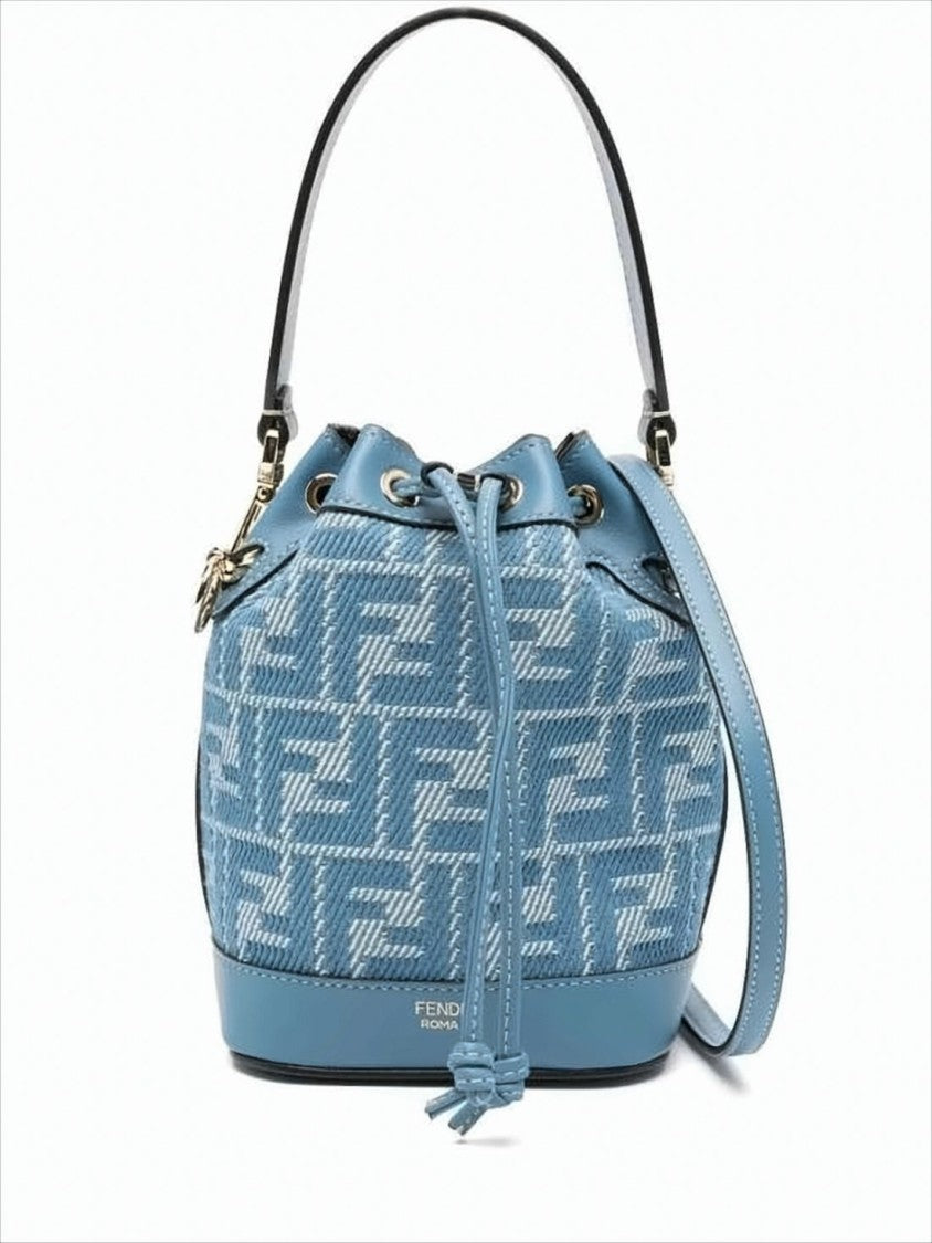Fendi Geometric Patterned Textured Fabric Shoulder Bag