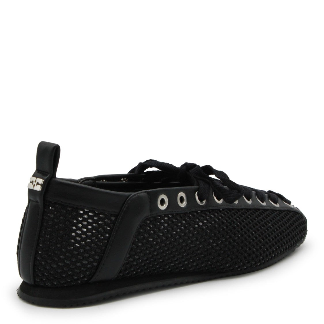 Ganni Black Leather Mesh Flats