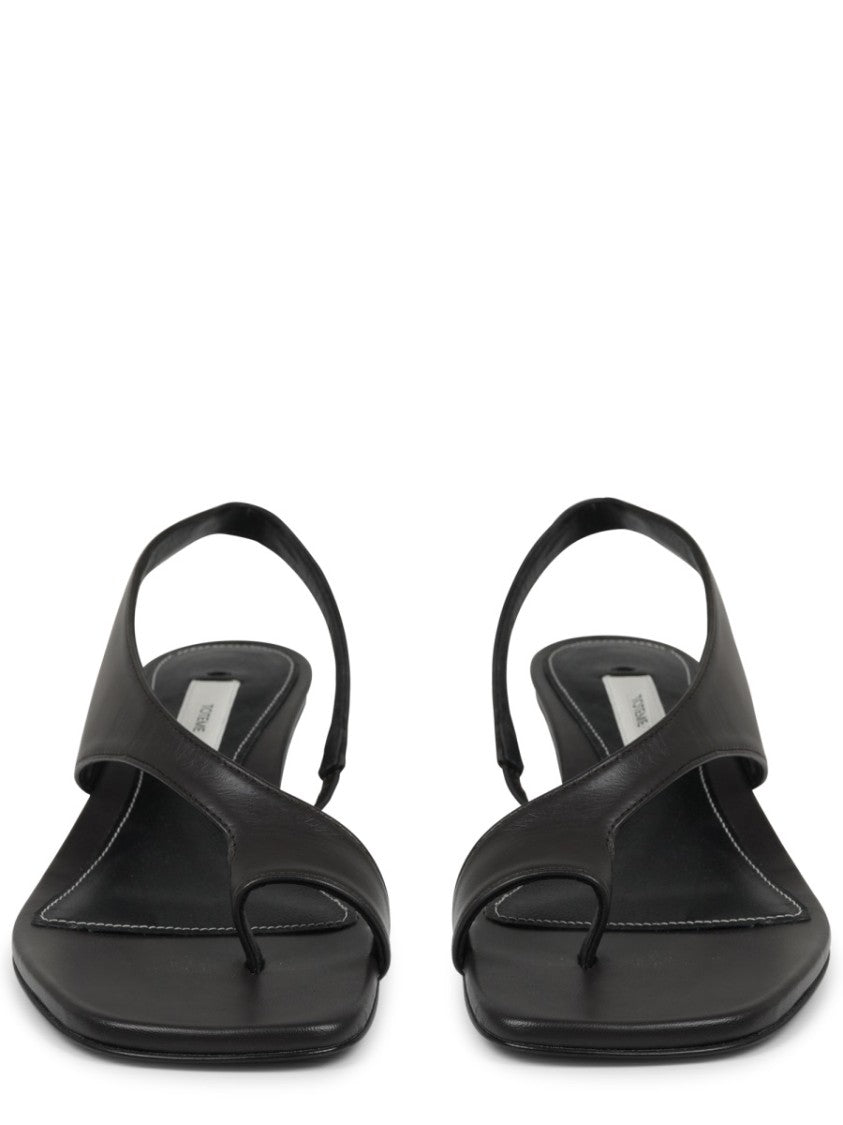 Totême Minimalist Black Heeled Sandal With Elegant Toe Loop