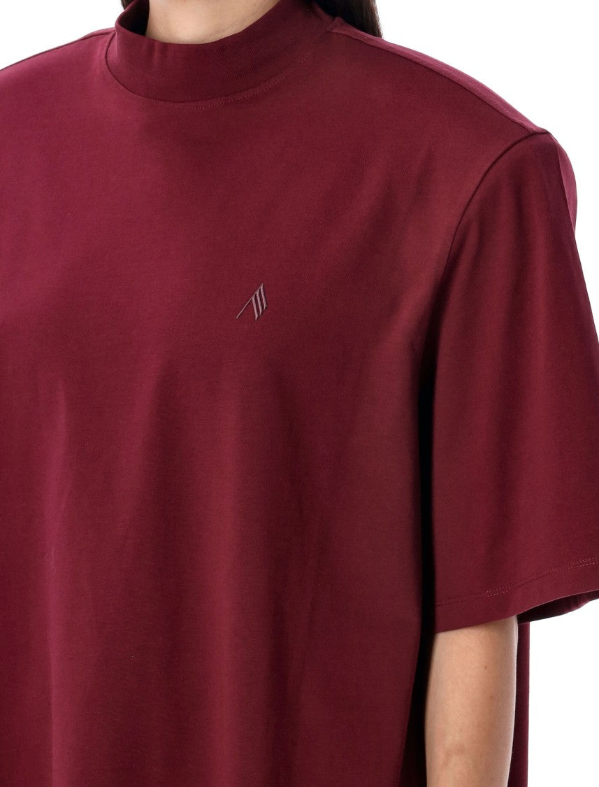 The Attico Burgundy Cotton T-Shirt With Ribbed Collar