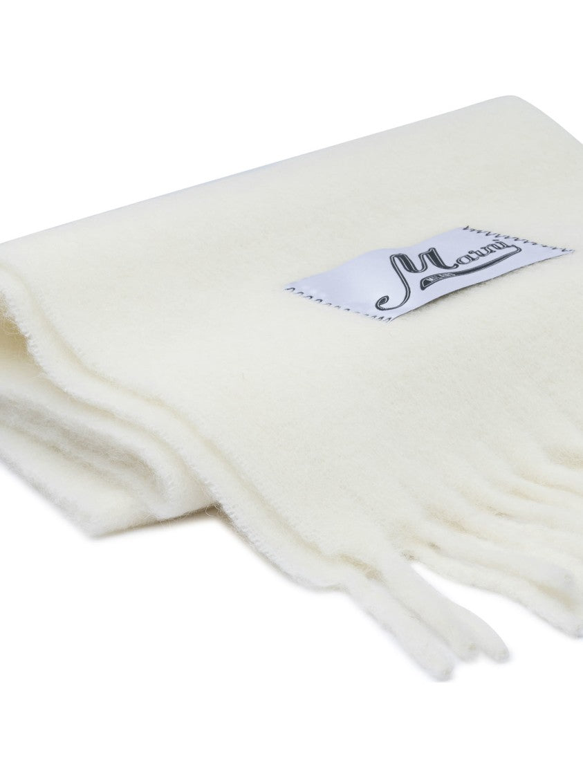 Marni White Alpaca-Blend Scarf With Long Fringed Ends