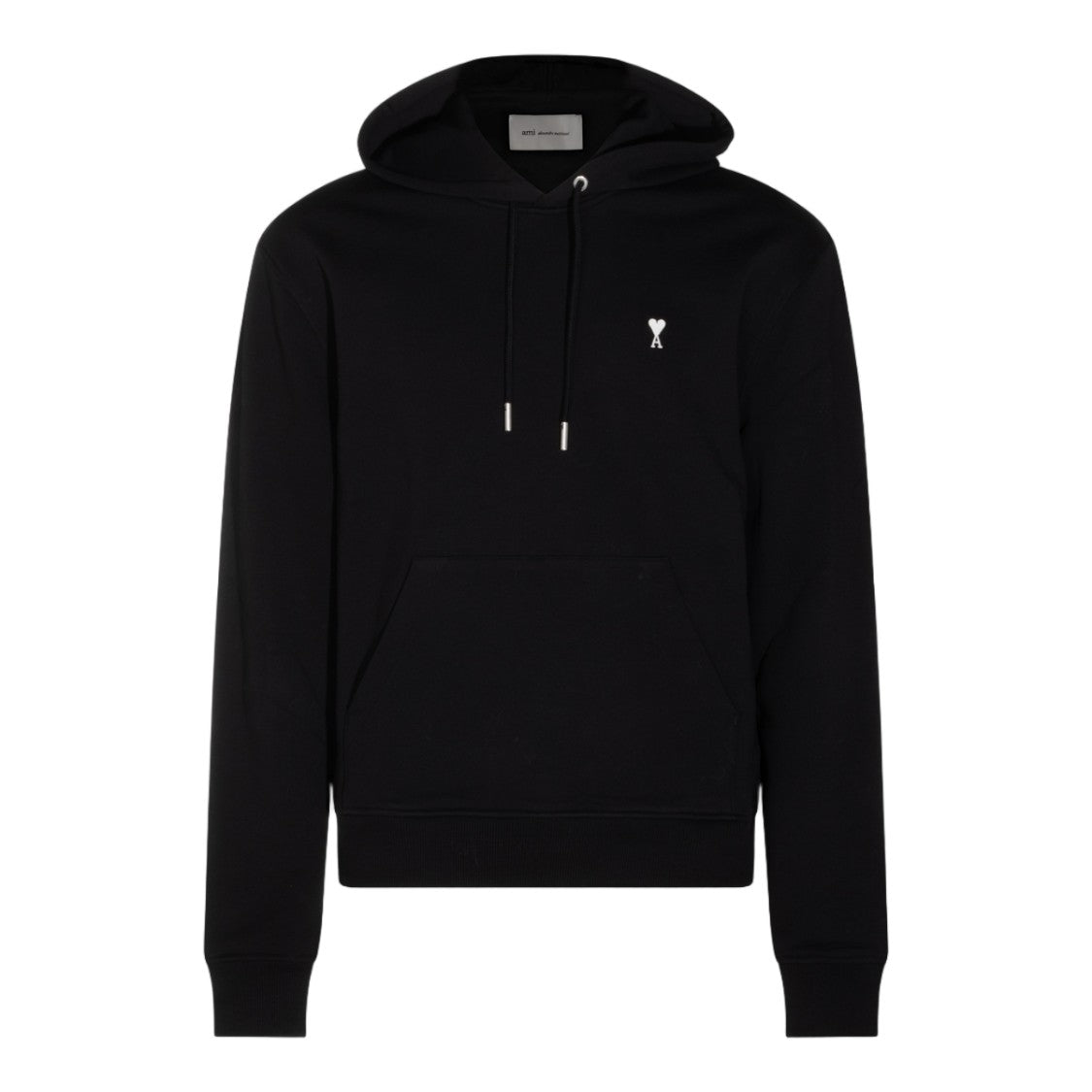 Ami Paris Minimalist Black Hoodie With Front Kangaroo Pocket