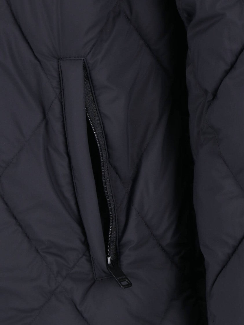 Burberry Quilted Technical Fabric Jacket With Hood And Signature Check Detail