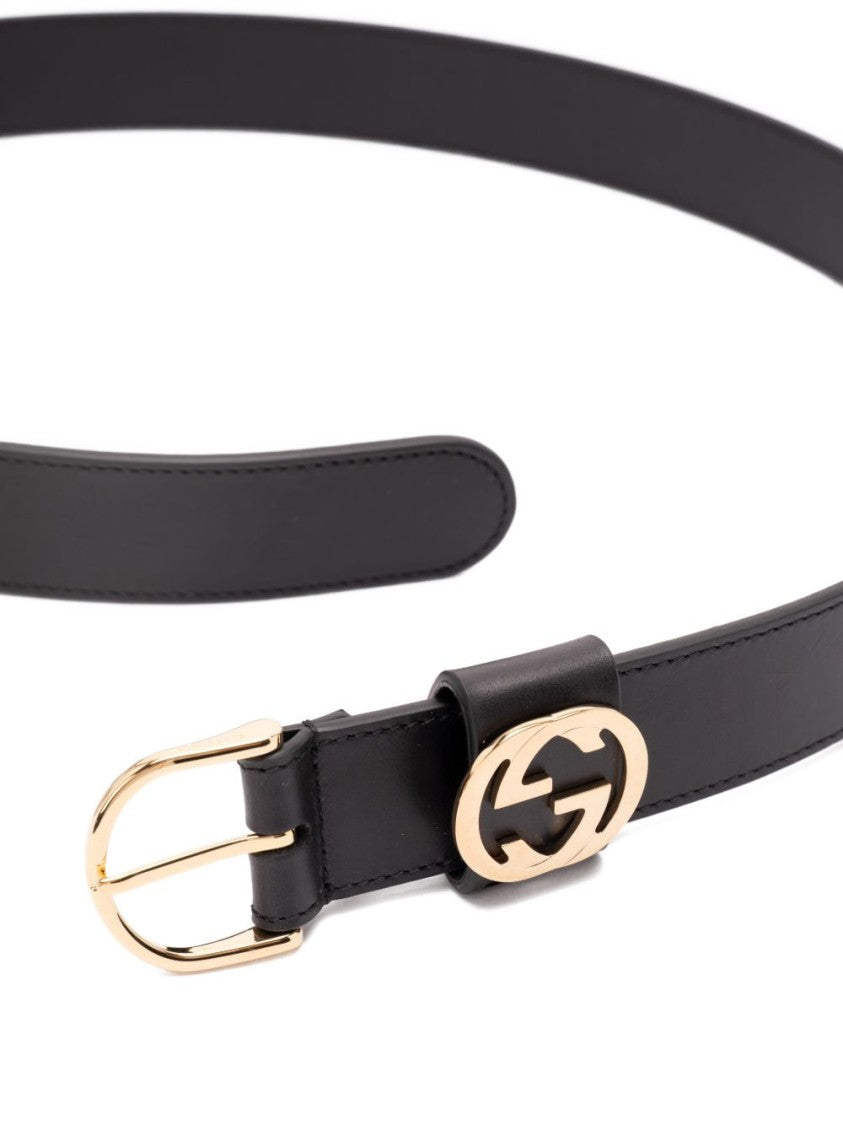 Gucci Black Polished Gold Hardware Slim Calfskin Belt