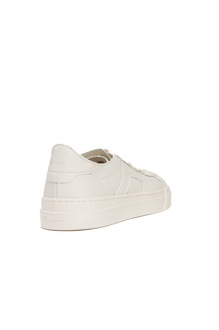 Santoni Double-Buckle Hammered Leather Sneakers
