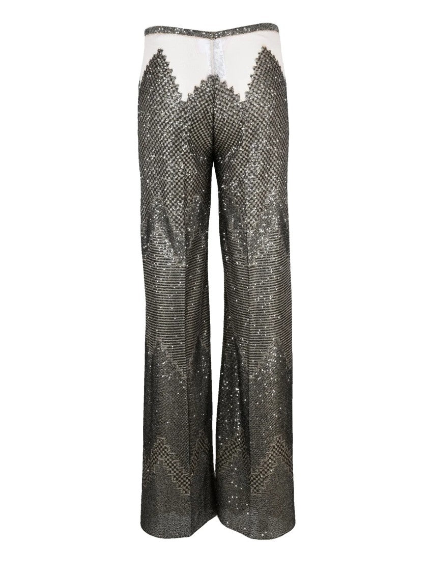 Circus Hotel Silver/Beige Sequin Wide-Leg Track Pants