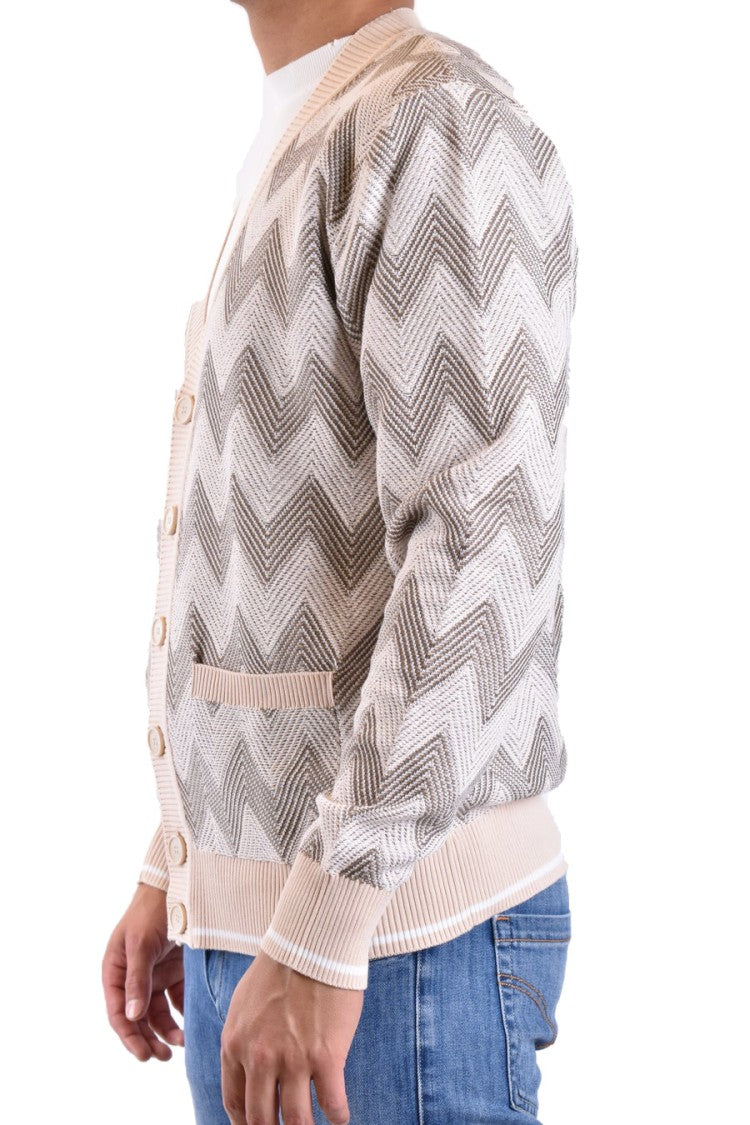 Missoni Zigzag Pattern Beige Knitwear With V-Neckline