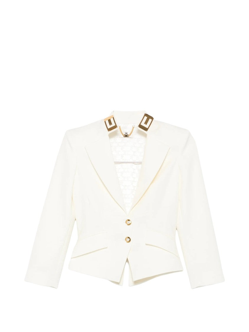 Elisabetta Franchi Tailored Jacket With Deep V-Neckline And Gold Accents