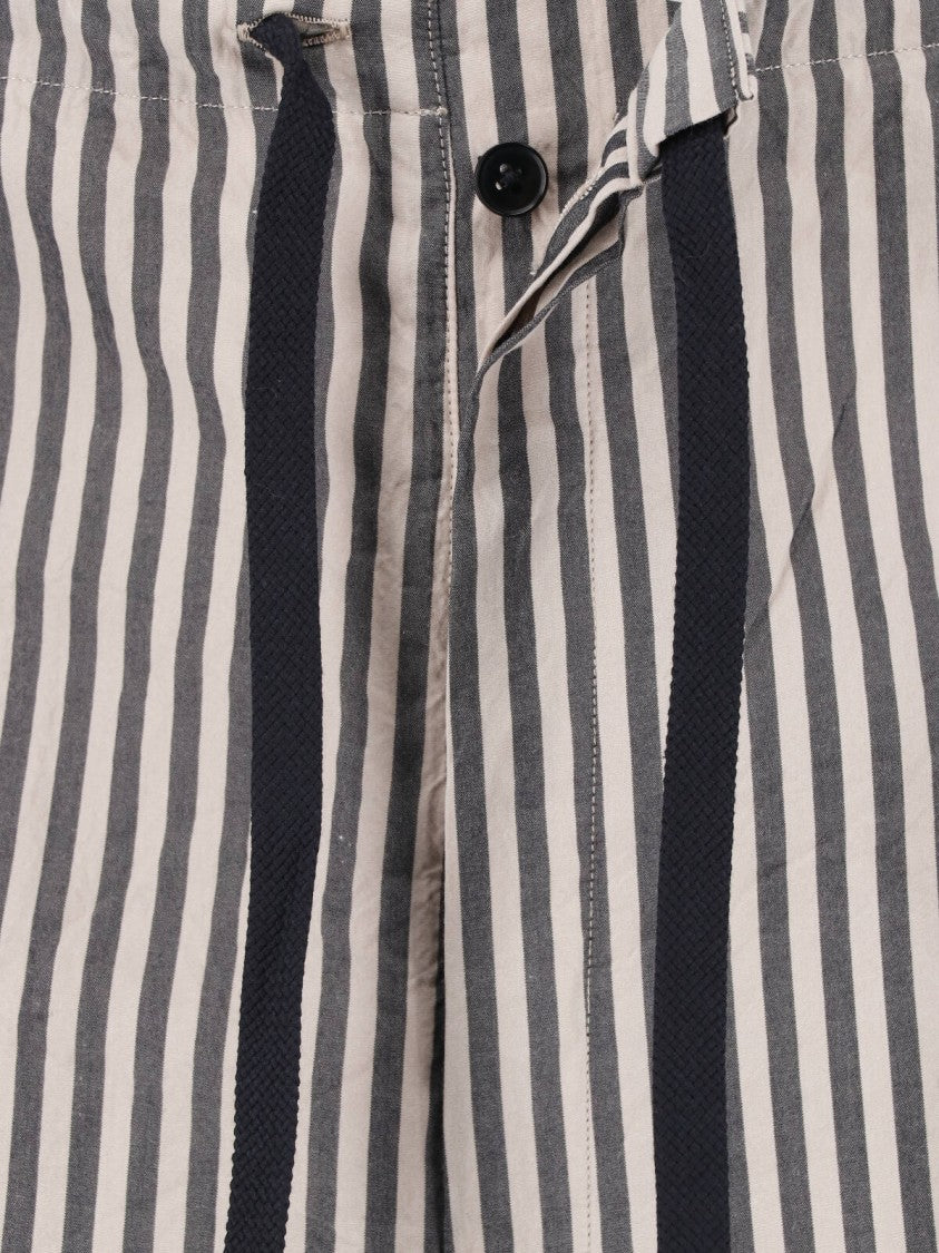 Kaptain Sunshine Black/Beige Vertical Striped Straight-Leg Trousers