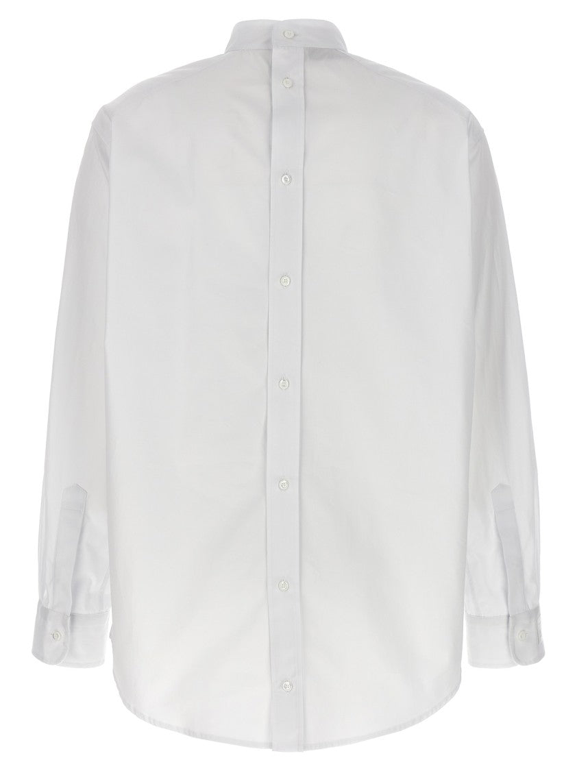 Fendi Mandarin Collar Cotton Poplin Shirt With Tailored Embroidery