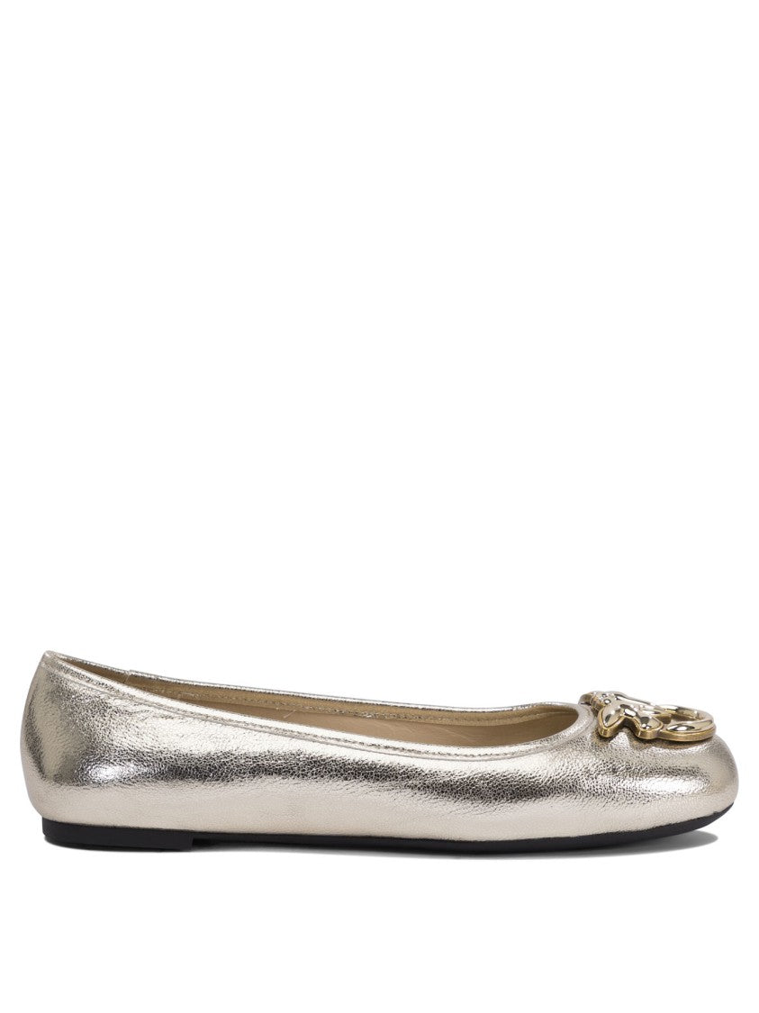 Pinko Metallic Finish Leather Ballerinas