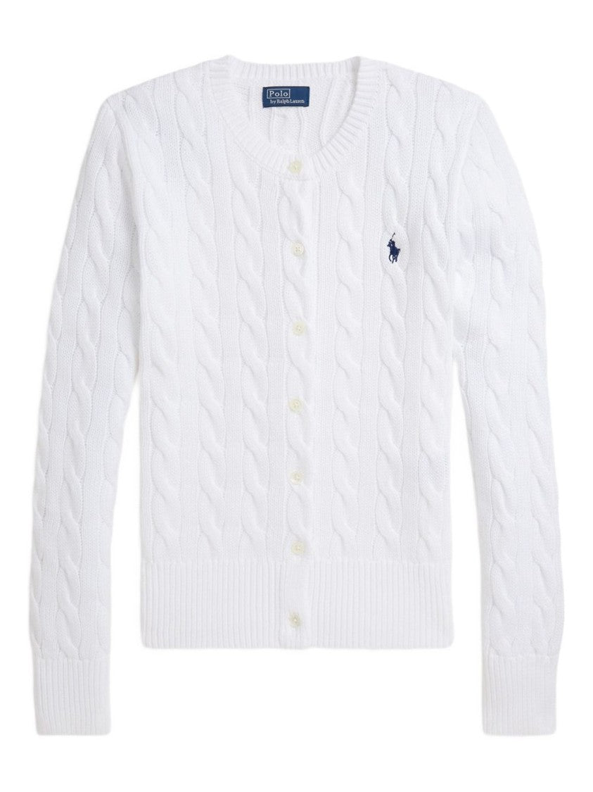 Polo Ralph Lauren White Cable-Knit Sweater With Button-Down Front