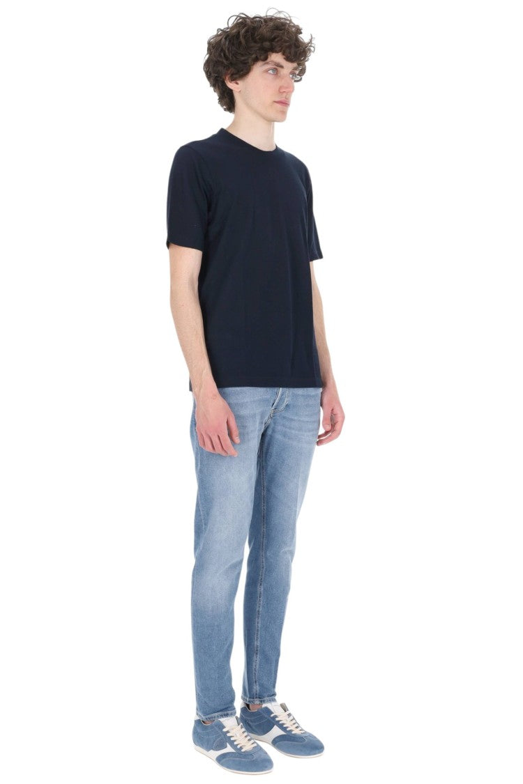 Barba Blue Textured Cotton T-Shirt