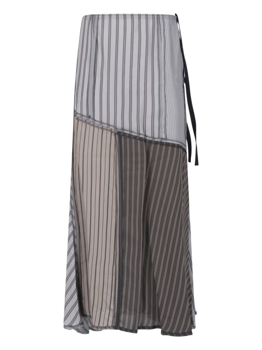 Maison Margiela Layered Patchwork Midi Skirt With Vertical Stripes