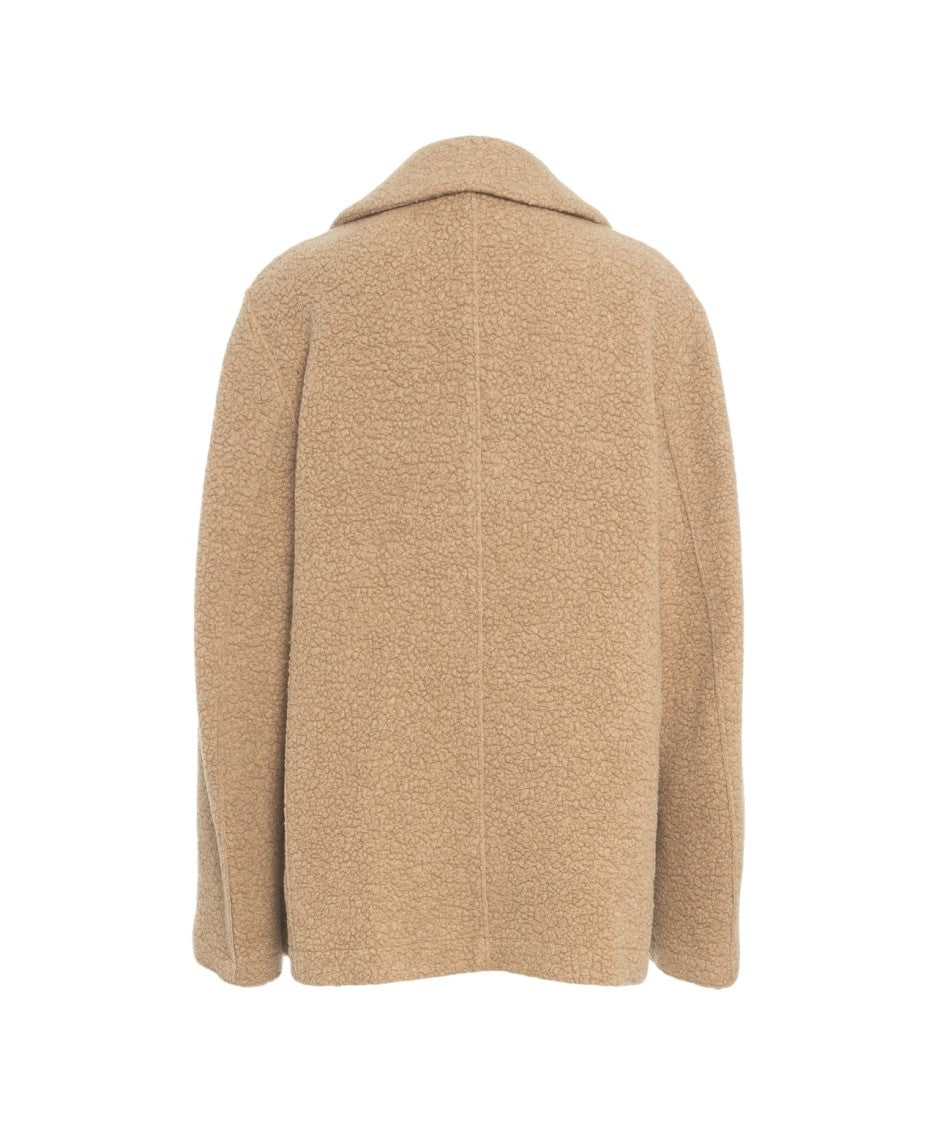 Harris Wharf London Textured Bouclé Peacoat With Wide Notch Lapels