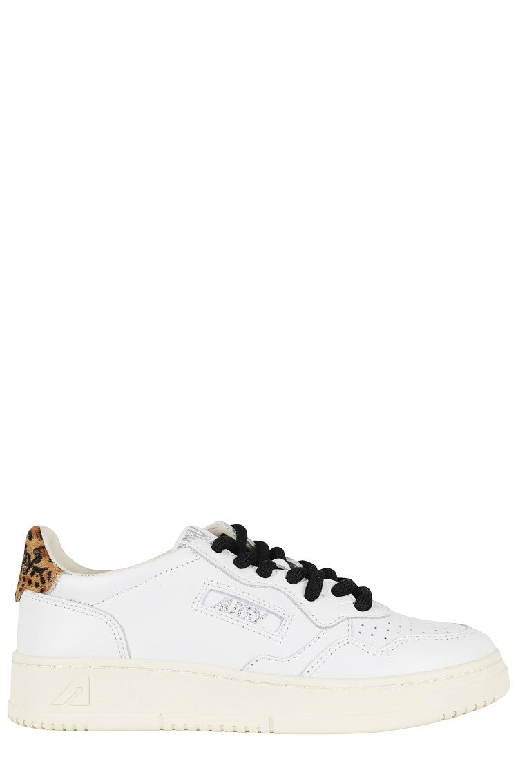 Autry White Medalist Low Leopard Heel Side-Logo Leather Sneakers