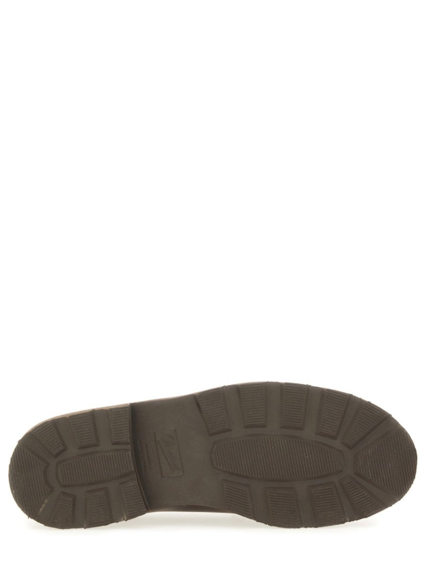 Paraboot Brown Leather Lace-Up Moccasin With Treaded Outsole