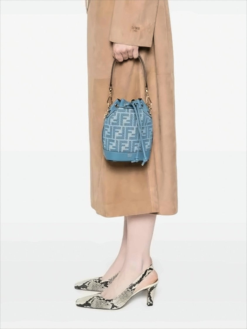 Fendi Geometric Patterned Textured Fabric Shoulder Bag