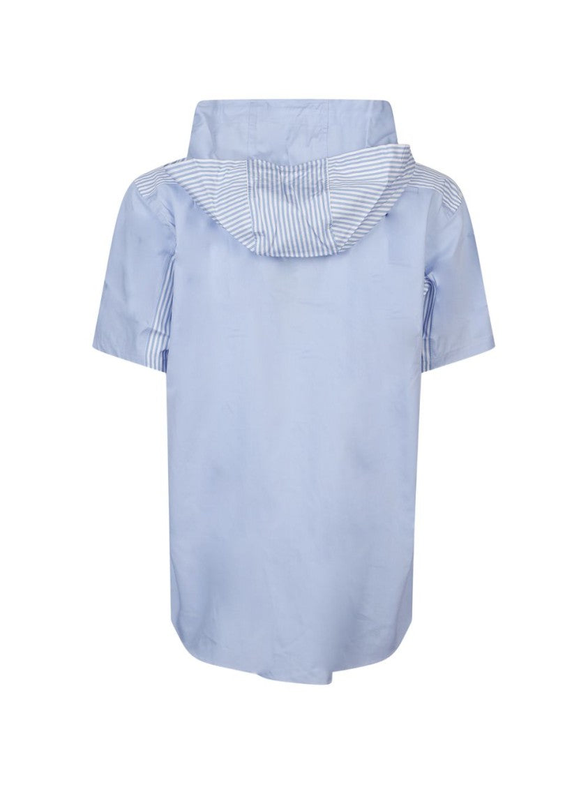 Comme Des Garçons Blue Striped Hooded Cotton Shirt