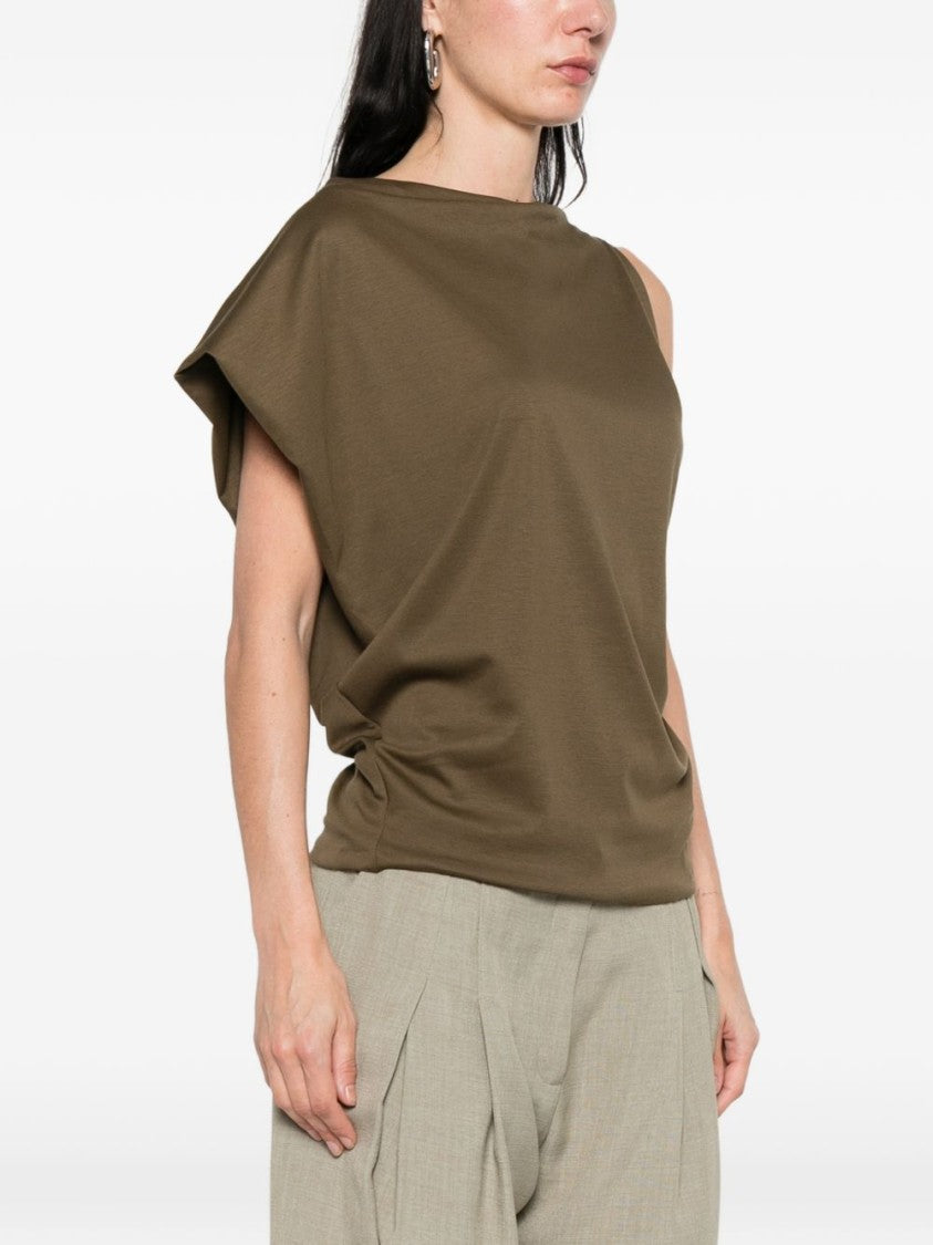 Jacquemus Khaki Draped Design Sleeveless Round Top