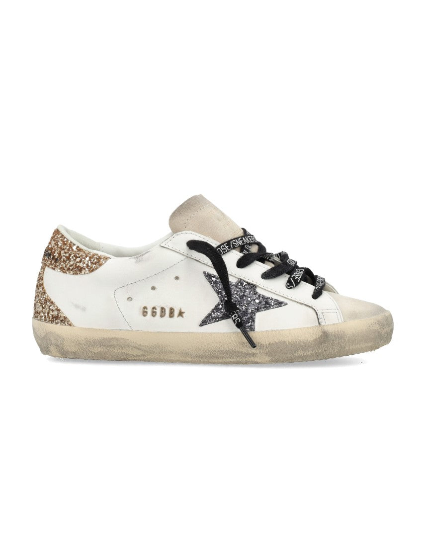 Golden Goose Super-Star White Leather Glitter Sneakers