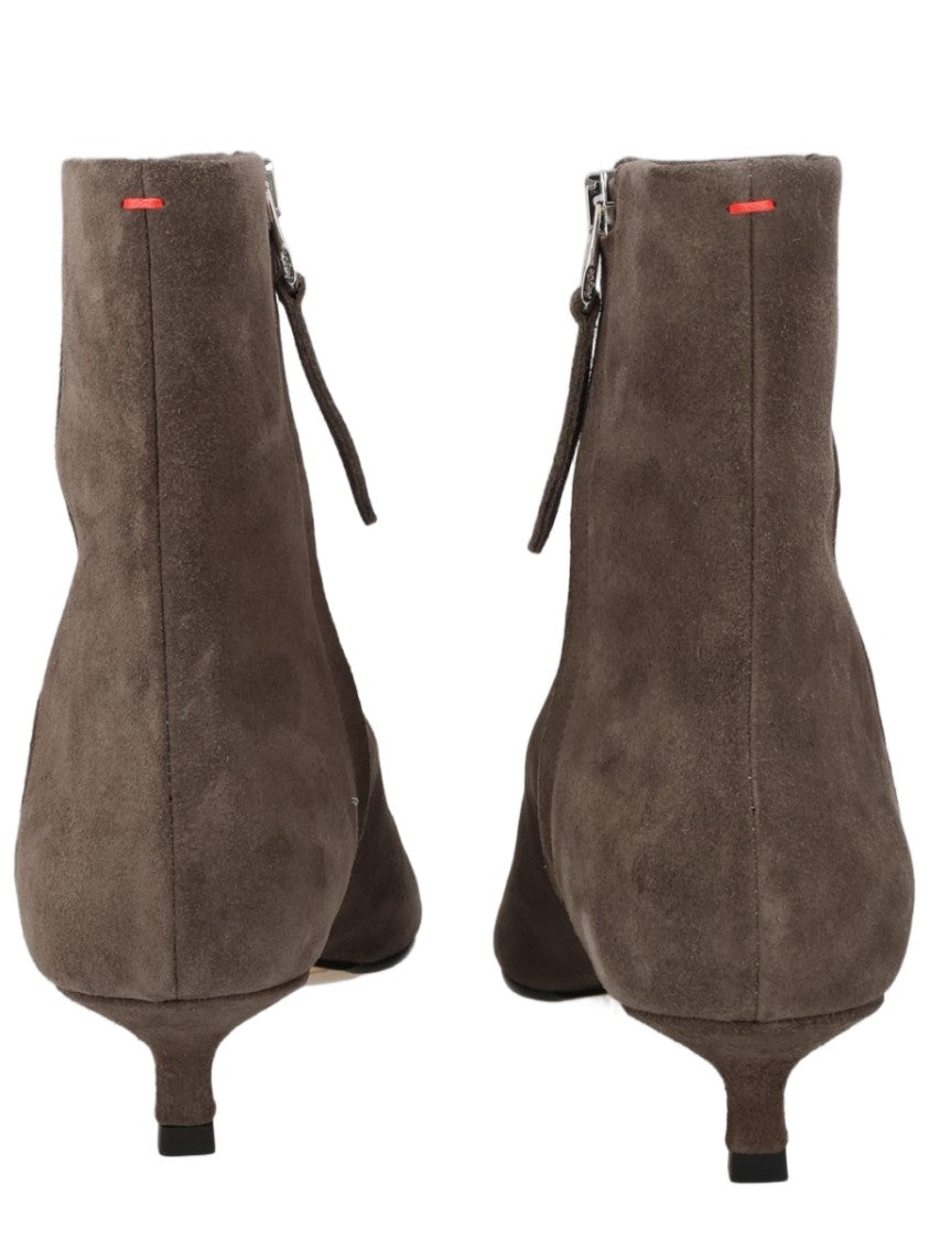 Aeydē Pointed Toe Grey Suede Kitten Heel Ankle Boots