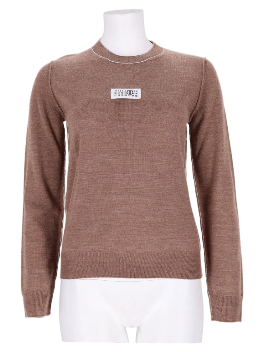 Mm6 By Maison Margiela Fitted Brown Knit Sweater With Ribbed Detailing