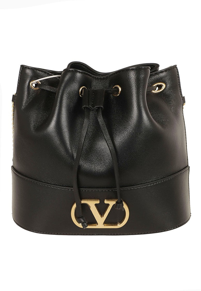 Valentino Garavani Black Vlogo Signature Mini Nappa Leather Bucket Bag