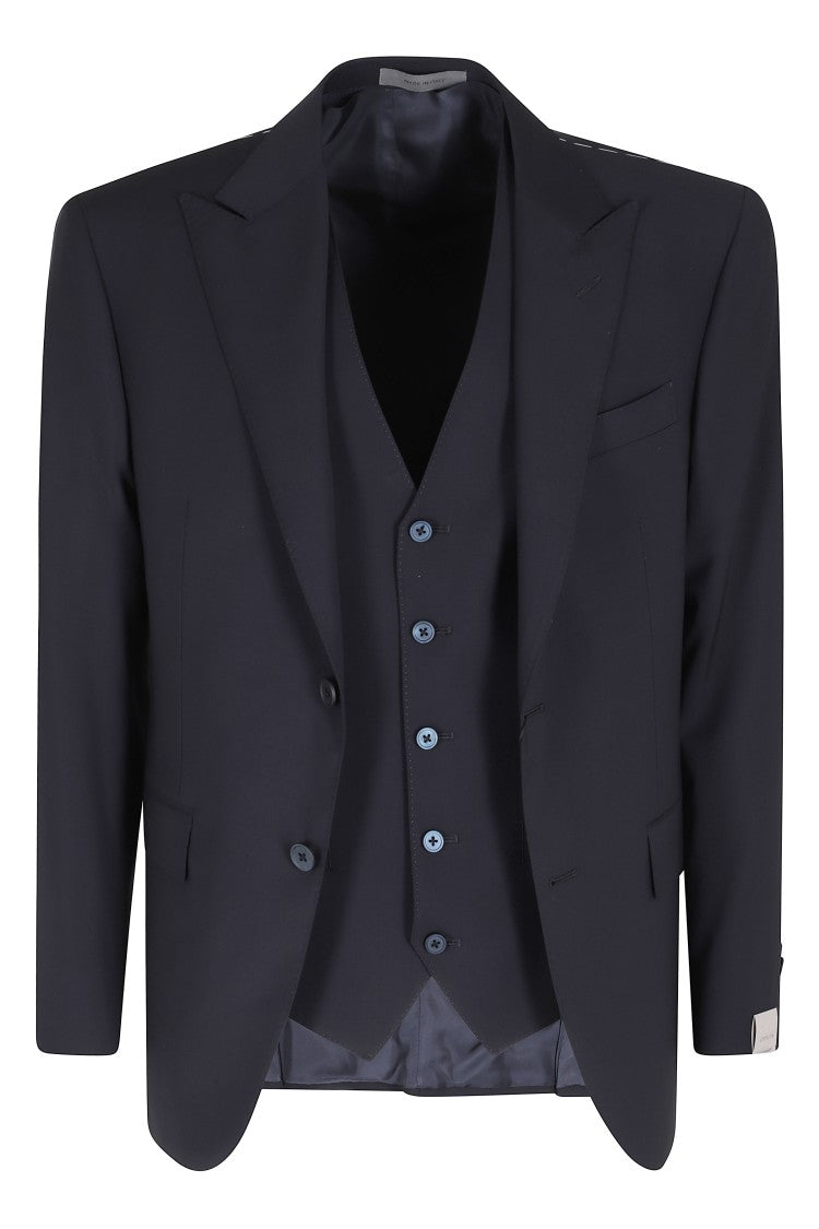 Corneliani Blue Matching Waistcoat Notch Lapel Wool-Blend Suit