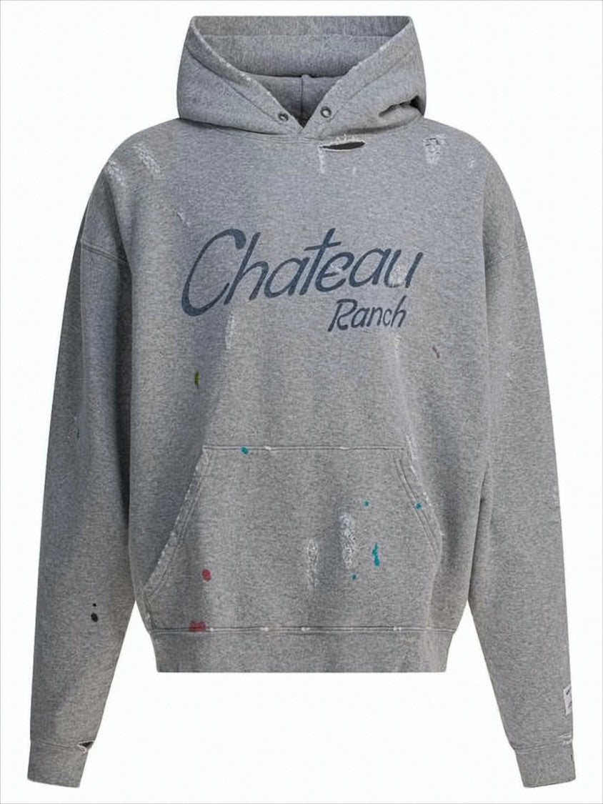 Gallery Dept. Heather Grey Distressed Hoodie With Graphic Detailing
