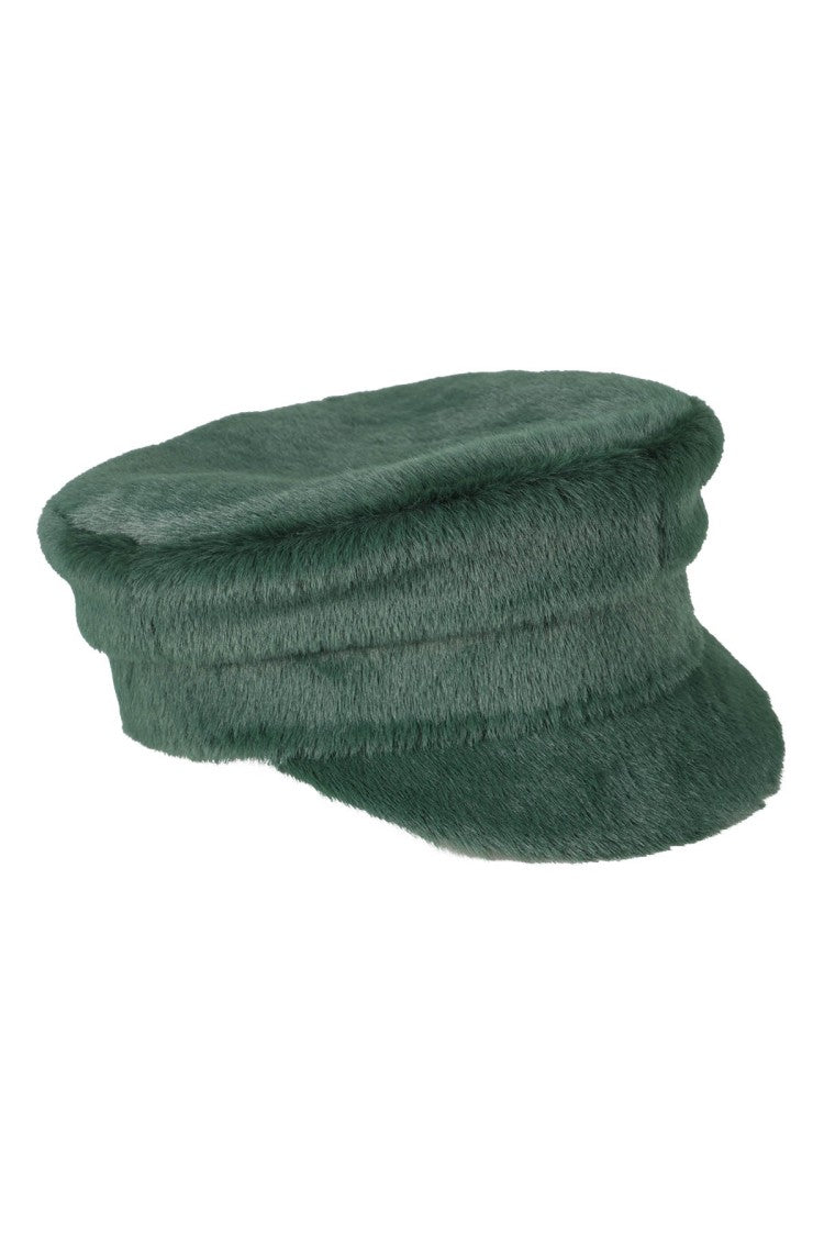 Ruslan Baginskiy Textured Green Faux Fur Baker Boy Hat