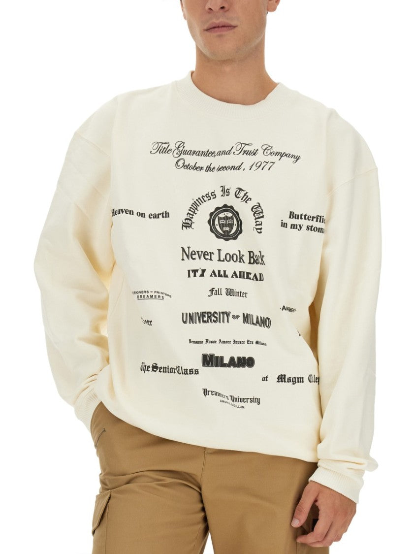 Msgm Round Neck Sweatshirt With Printed Logo Design