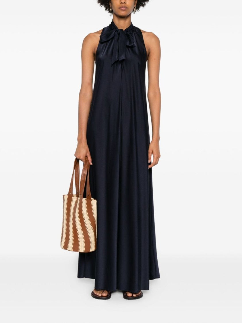 Forte Forte Maxi Blue Dress With Tied Bow Detail