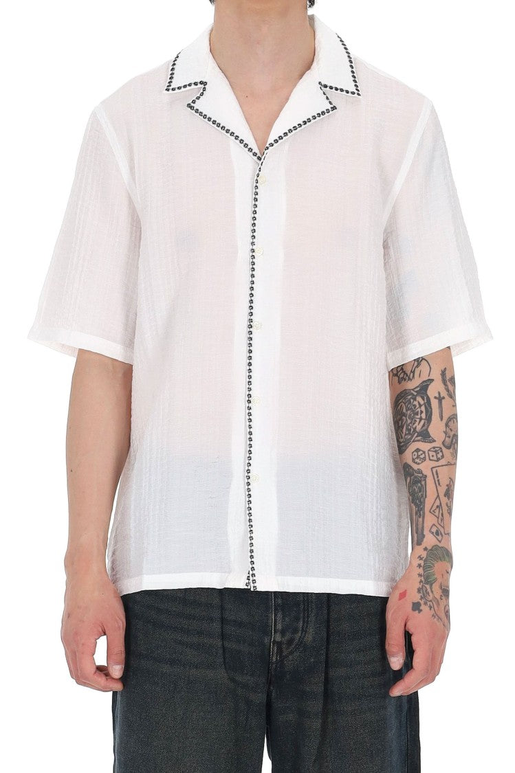 Officine Generale Eren All-Over Embroidered Seersucker Shirt