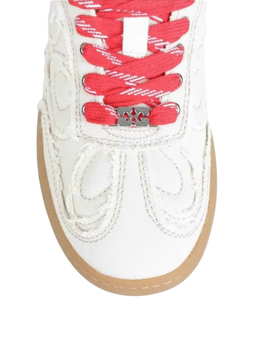 Ganni Textured White Sneakers With Red Laces