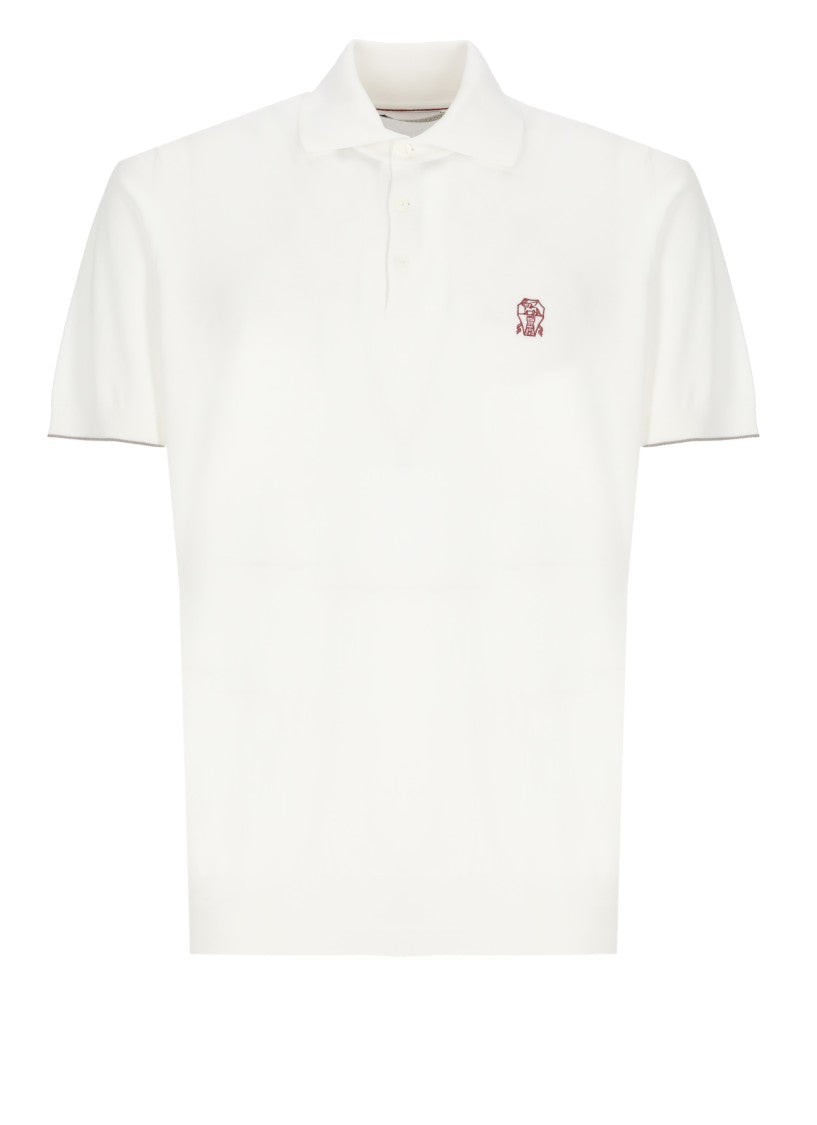 Brunello Cucinelli White Cotton Logo Embroidered Polo Shirt