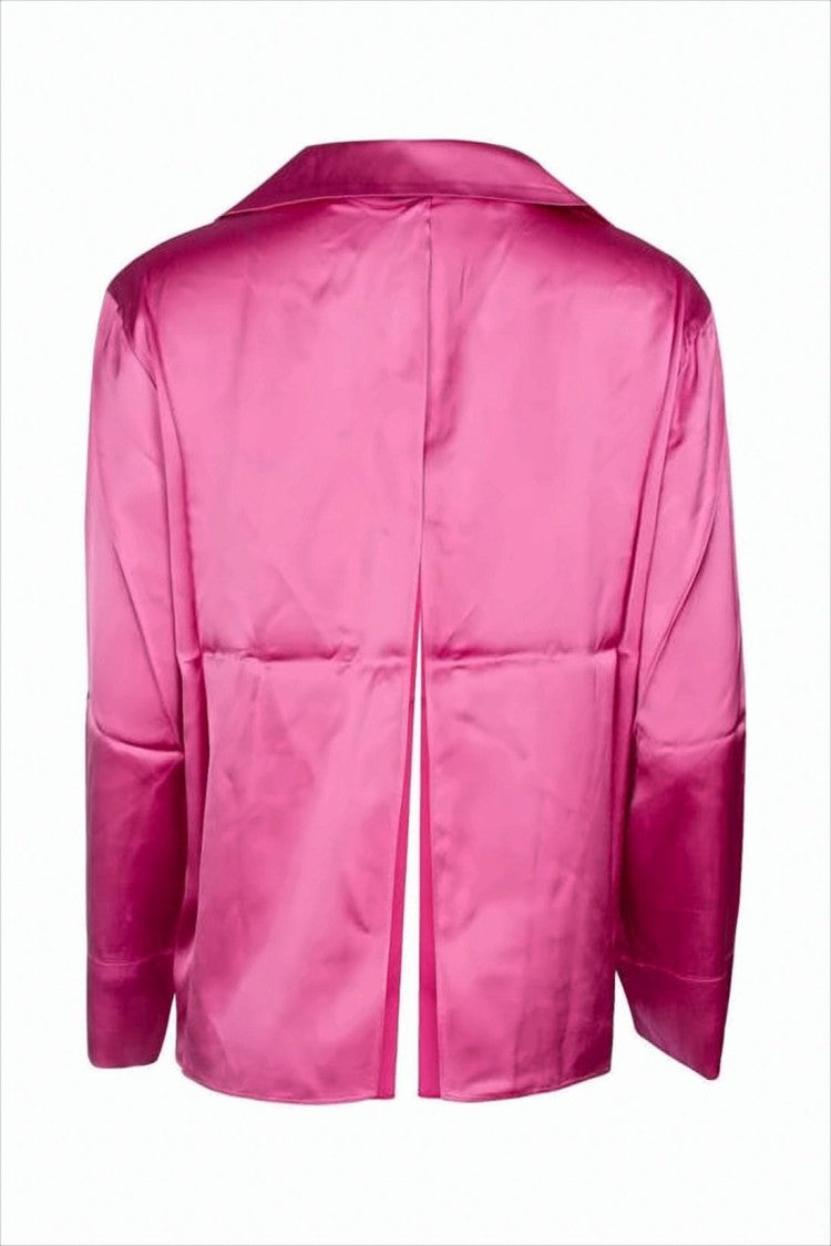 Jacquemus Boxy Pink Satin Blouse With Classic Collar