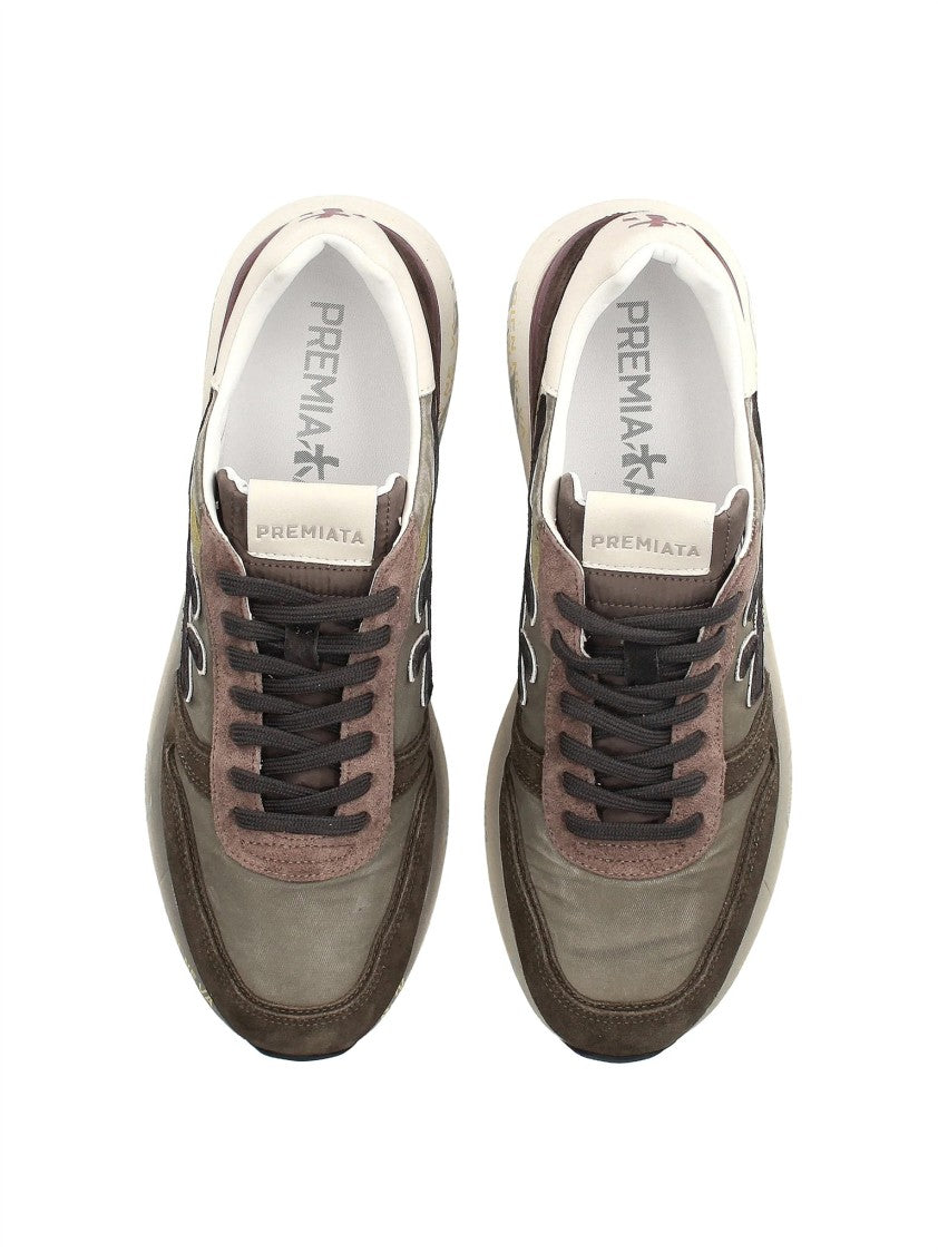 Premiata Earthy Tone Low-Top Suede Fabric Sneakers