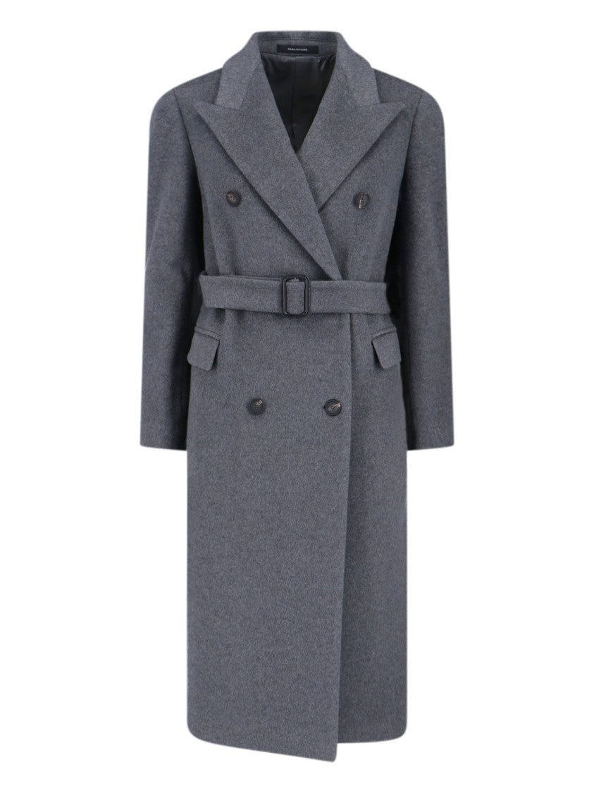 Tagliatore Grey Jole Double-Breasted Belted Cashmere Coat