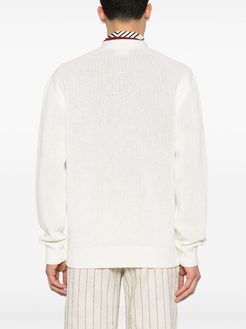 Drôle De Monsieur Textured Knit White Sweater With V-Neckline