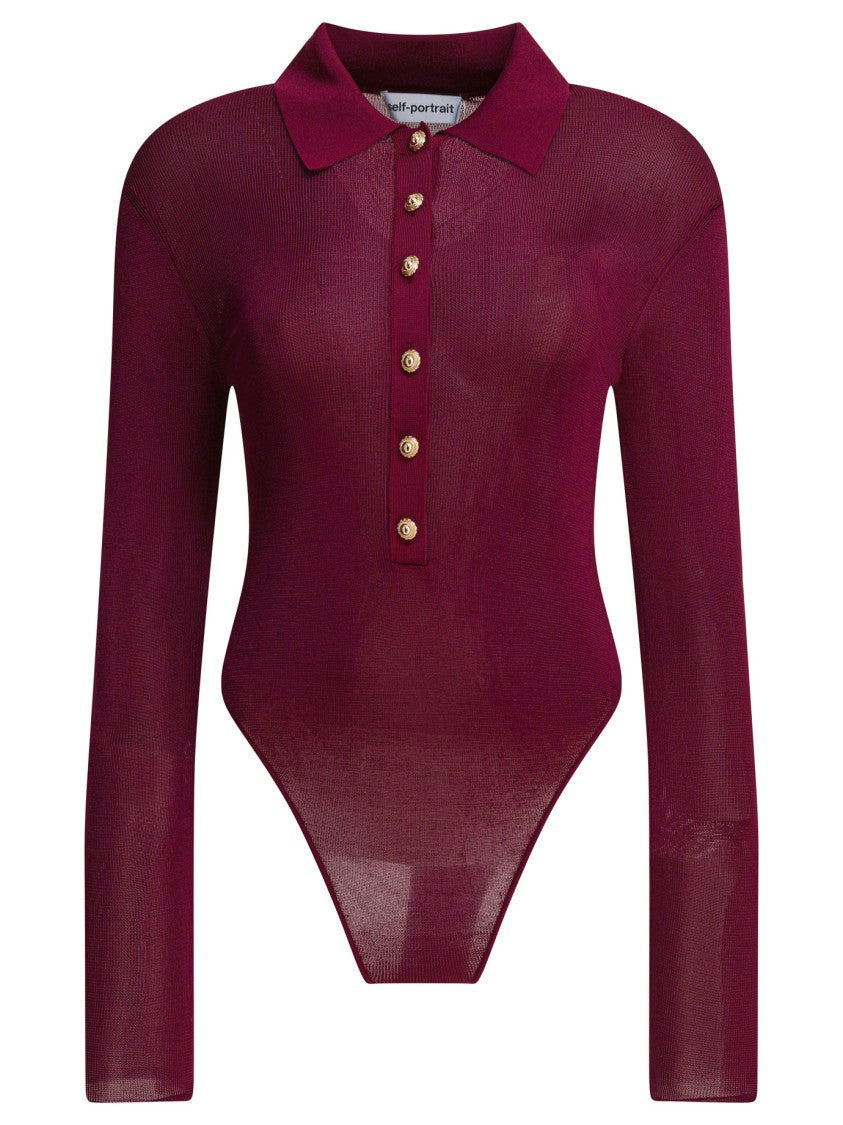 Self-Portrait Bordeaux Viscose Knit Bodysuit