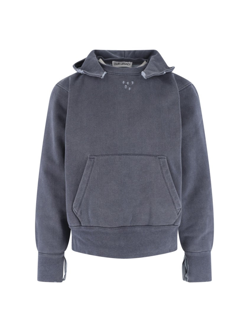 Our Legacy Blue Washed Distressed Relaxed Hooded Sweatshirt